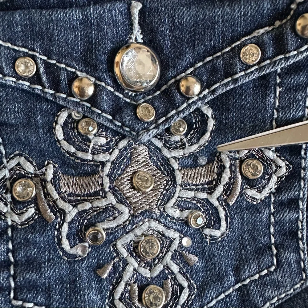 Earl Jean Jeans Womens 7 Blue Bootcut Embellished Rhinestone Denim Studded Bling